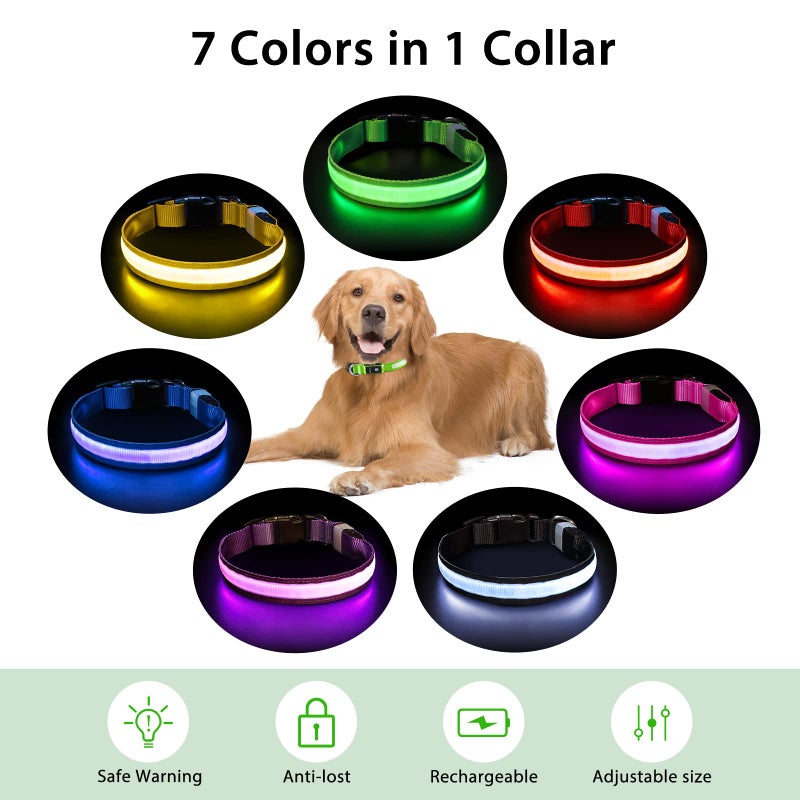 PcEoTllar Light up Dog Collar for Night Walking - LED Dog Collar Light Rechargeable Color Changing, Glow in The Dark Dog Collars Waterproof Glowing Dog Collars for Large Small Medium Dogs - Image 4